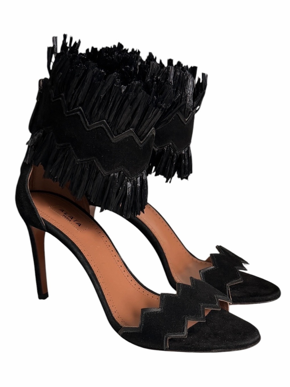 ALAIA Suede Fringe Ankle Cuff Heels Size 37